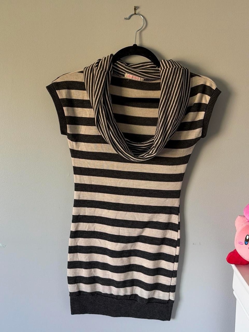 Ardene Black and Cream Y2K Striped Cowl Neck Sweater Tunic